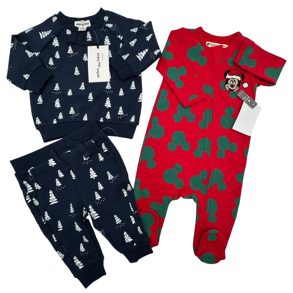 NEW Miles the Label Monica Andy Baby 3M Holiday Outfit Set 2 Piece Bundle Mickey